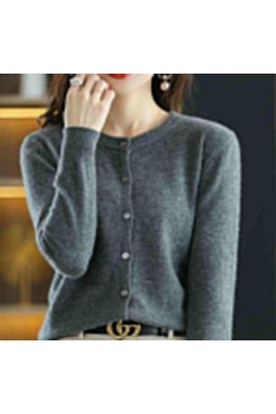 FLEX FASHION Basic Buttoned Dark Gray Women's Knitwear Cardigan