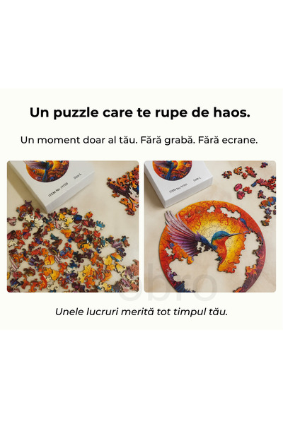 OBRO Creative Wooden Puzzle, 200 Pieces - Round A3 Mandala Design, with Hummingbird Bird