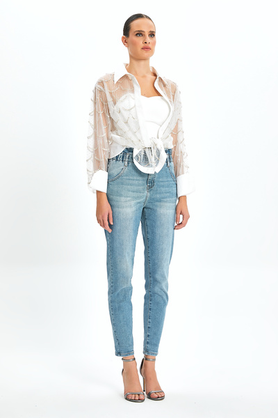 SERPİL İşlemeli Transparan Kadın Gömlek - Özel Gün ve Davetler için İdeal