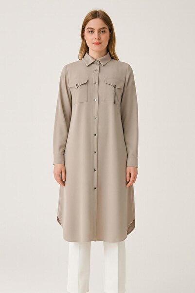 PERFECT 1522 ÖNÜ DÜĞMELİ CEP KAPAKCIĞI GÖRÜNÜMLÜ GÖMLEK YAKA UZUN TUNİK #02-25#