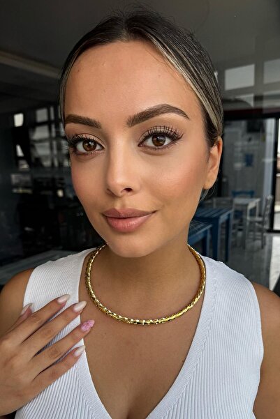 TAKIŞTIR Altın Renk Burgu Detaylı Metal Choker Kolye