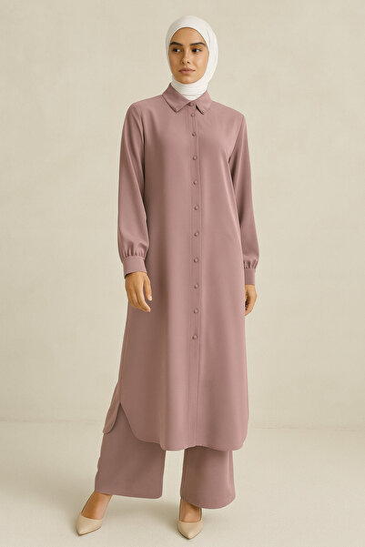 Doque 56124 ÖNÜ DÜĞMELİ KOL UCU MANŞETLİ KREP İKİLİ TAKIM #04-25#