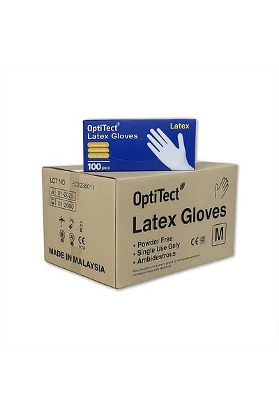 OptiTect Malaysian powder-free latex gloves, size M