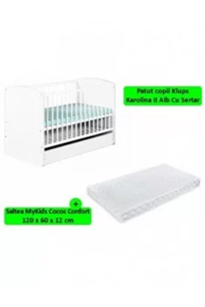 Klups Wooden Baby Cot with Drawer KAROLINA II White