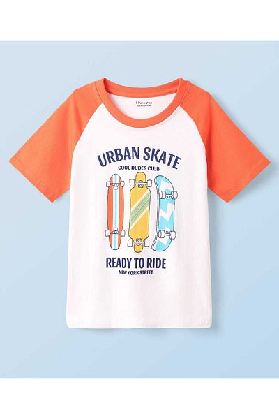 Honeyhap Premium 100% Cotton Knit Half Raglan Sleeves Shorts - Bright White & Firecracker
