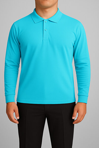 FATELLA Tricou unisex turcoaz cu mânecă lungă și guler polo, potrivit pentru ...