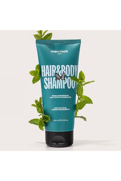 Men Rock Gel de duș 2 în 1 Men Rock Șampon pentru păr și corp cu mentă proaspătă și aromă citrică 200 ml