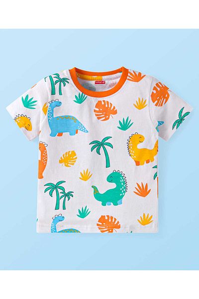 Babyhug Night Suit with Dino Print - White