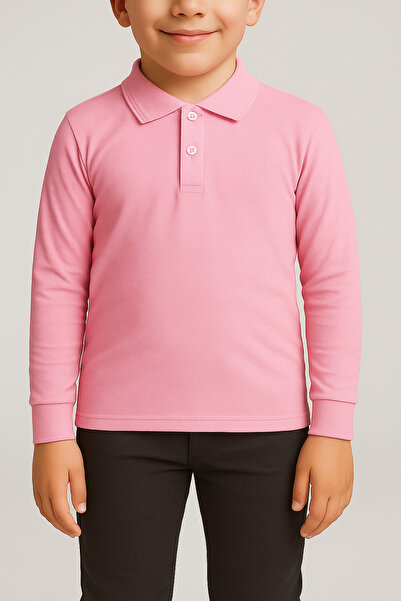 FATELLA Children's Pink Long Sleeve Polo Neck Lacoste School T-Shirt