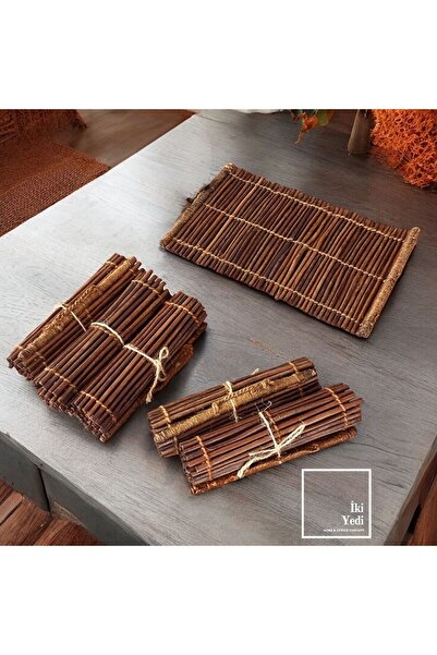 77 Doğal Bambu Runner - S Yemek Masası Şık Sunum Örtüsü Ahşap Dekoratif Nihale Rulo-4 Adet