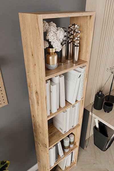 Remaks ULUDAĞ 5 Raflı Kitaplık Dekoratif Kitaplık Modern Kitaplık-MEŞE