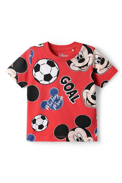 Babyhug Disney Single Jersey Co-ords Short Night Suit with Mickey Mouse Graphics - Red