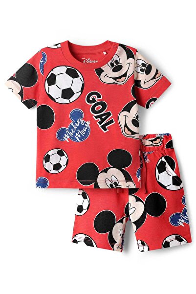 Babyhug Disney بدلة نوم قصيرة من الجيرسي المنسق مع رسومات ميكي ماوس - أحمر