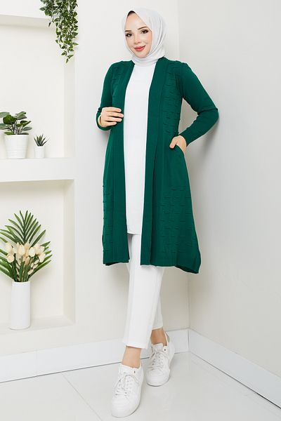 Pamuk Butik Γυναικεία Casual Ζακέτα με Τσέπες Σμαραγδένιο Πράσινο
