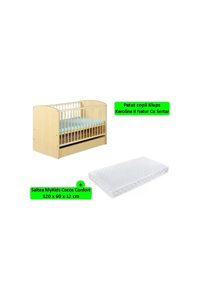 Klups Patut Cu Sertar Karolina II Natur + Saltea 12 MyKids