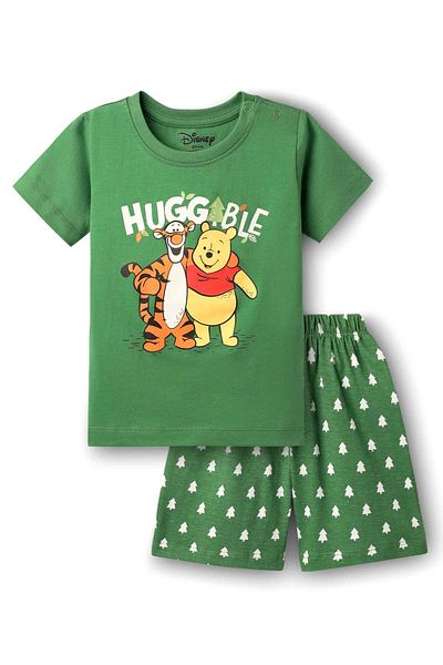 Babyhug Disney Single Jersey Knit Half Sleeves Shorts Night Suit - Dark Green