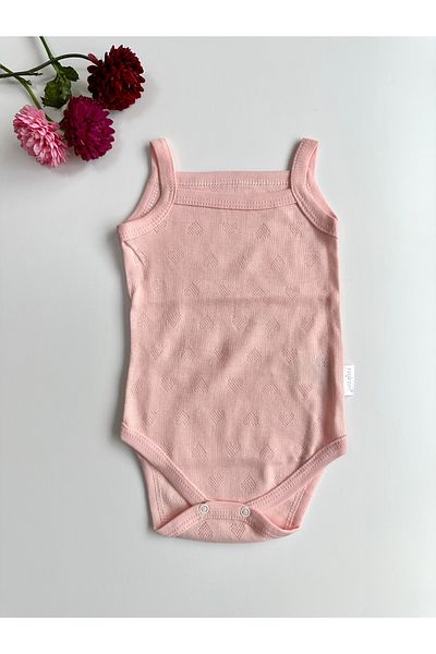 Nayinom Heart Embroidered Baby Girl Strap Bodysuit Body Undershirt - Salmon