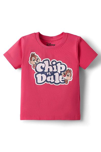 Babyhug Disney Single Jersey Knit Half Sleeves Shorts Night Suit With Chip N Dale Graphic - Pink