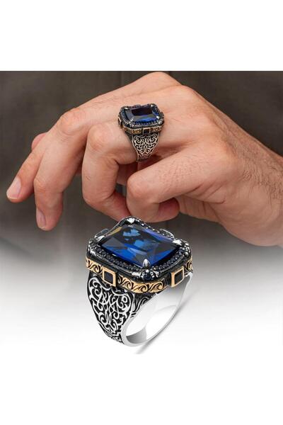 ALYANSEVİM Lacivert Parlament Mavi Taşlı 925 Gümüş Yüzük Erkek