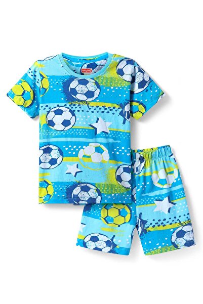 Babyhug Co-ord Shorts Nightsuit with Football Print - Blue