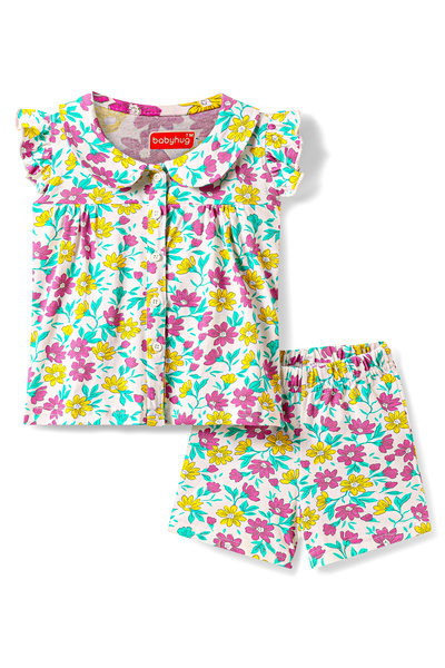 Babyhug Top and Shorts Set with Floral Print - White