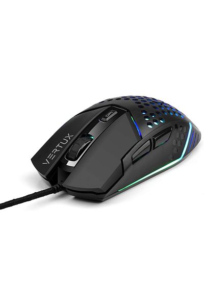 VERTUX Gaming Mouse, Honeycomb Shell Lightweight with RGB Backlight, Nylon Braided USB Cable, 6 Prog