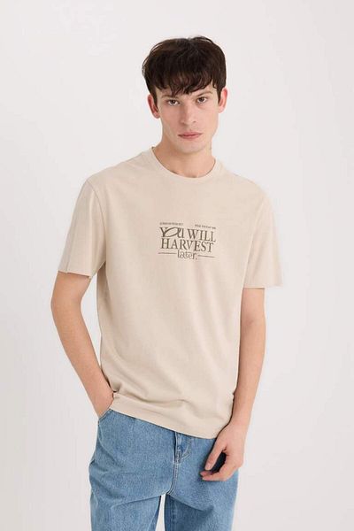 DeFacto 100% Cotton Regular Fit Crew Neck Printed Short Sleeve T-Shirt