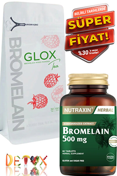 Nutraxin Bromelain 500 Mg Takviye Edici Gıda 60 Tablet + Detox Çayı 60 Adet Ö...