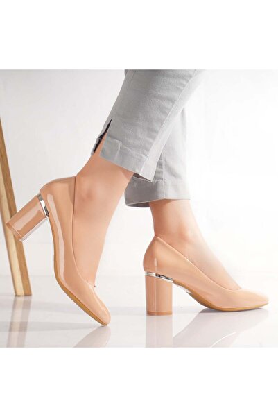 MODA STİL Women's Beige Heeled Shoes Made of Patent Leather Belin, 37