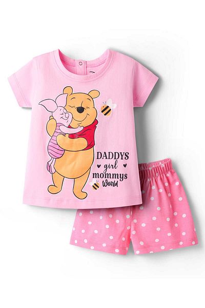 Babyhug Disney Single Jersey Short Night Suit With Winnie The Pooh Graphic - Pink