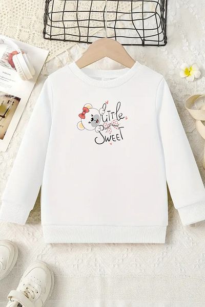 VBSVİBES Unisex White Kids Crew Neck Sweatshirt – Little Sweat, Printed Thick Fabric