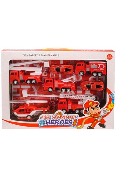Toybox Fire Car Truck Set, Toddler Trucks Toys for Kids Pull Back Car Set
