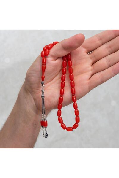ALYANSEVİM 925 Sterling Silver Tasseled Orange Color Capsule Cut Amber Prayer Beads