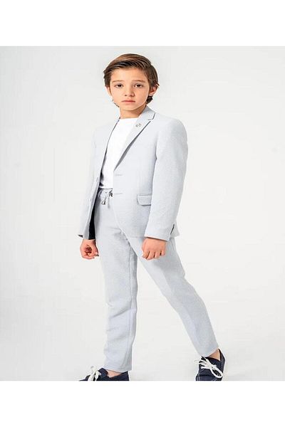 DUBAİ ÇOCUK Boy's Linen Look Seersucker Suit – Relaxed Fit with Elastic Waist
