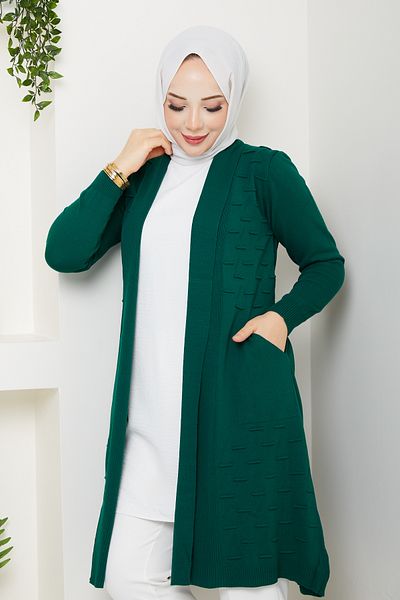 Pamuk Butik Γυναικεία Casual Ζακέτα με Τσέπες Σμαραγδένιο Πράσινο
