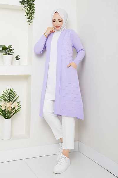 Pamuk Butik Women's Casual Cardigan with Pockets Lilac