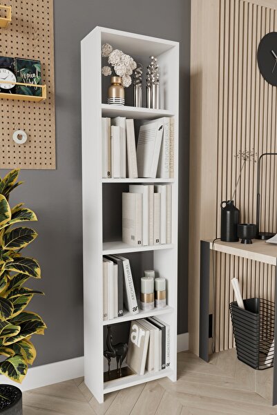 Remaks ULUDAĞ 5 Raflı Kitaplık Dekoratif Kitaplık Modern Kitaplık-BEYAZ