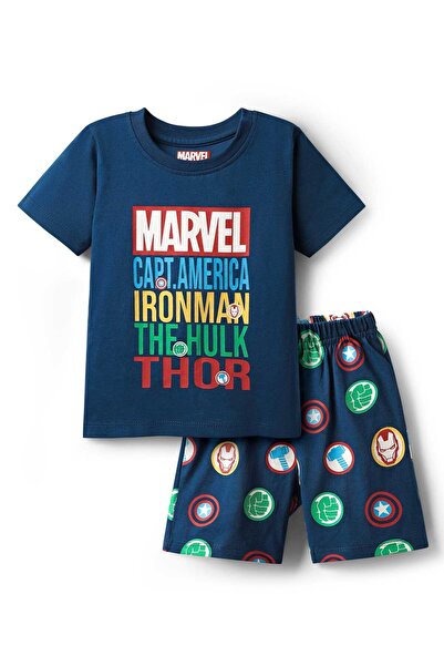 Babyhug Marvel بدلة نوم نصف كم من القطن بنسبة 100% مع رسومات المنتقمون - أزرق...