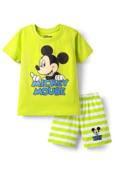 Babyhug Disney بدلة نوم قصيرة من الجيرسي مع رسمة ميكي ماوس - أخضر ليموني