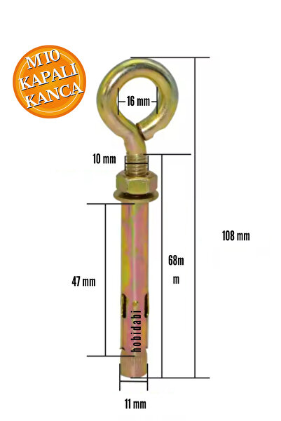 HOBİDABİ M10 Çelik Dübel 2'li Salıncak Box Torbası Hamak Tavan Asma Aparatı Salıncağı Karabina Kanca Takımı