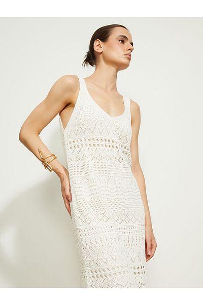 LC Waikiki New Season V-Neck Openwork Women's Knitwear Dress - S5L017Z8