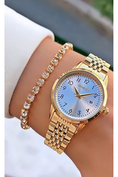 Homies ساعة يد نسائية مقاومة للماء باللون الذهبي - هدية سوار
