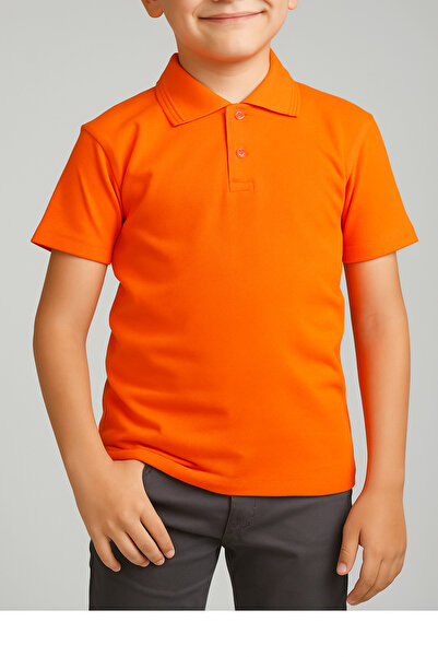FATELLA Children's Orange Short Sleeve Polo Neck Lacoste School T-Shirt