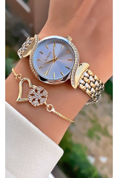 Homies Marka Sarı Gümüş Renk 2 Yıl Garantili Su Geçirmez Kadın Kol Saati - Bileklik Hediyeli