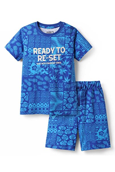 Pine kids Single Jersey Knit Half Sleeves T-Shirt and Shorts Set With Tropica...