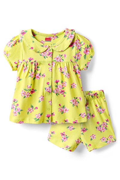 Babyhug بدلة نوم قصيرة من القطن المحبوك بأكمام نصفية مع طبعة زهور - أصفر