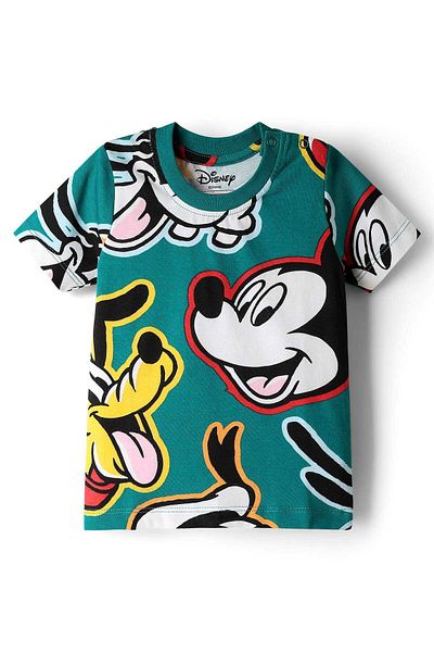 Babyhug Disney Shorts Set with Mickey & Friends Graphics - Green