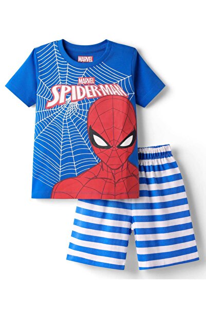 Babyhug Marvel بدلة نوم قصيرة من الجيرسي مع رسومات سبايدر مان - أبيض وأزرق