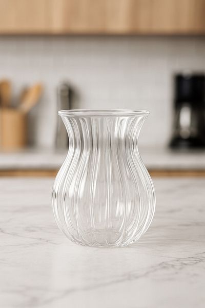 Vadi Keyf-I Ala 6-Piece Heat Resistant Borosilicate Glass Striped Tea Cup 200 ml