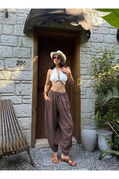 minaaise Brown 100% Organic Fabric Loose Cut Design Trousers 29267